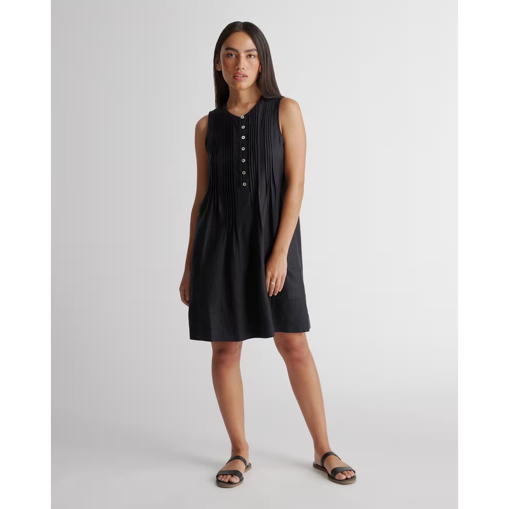 Quince Linen Sleeveless Pintuck Dress Black XL New With Tags